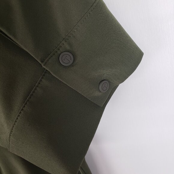 Talbots Lightweight Stretch Stand Collar Dress Olive Green Blouson UPF Size M - Picture 10 of 10